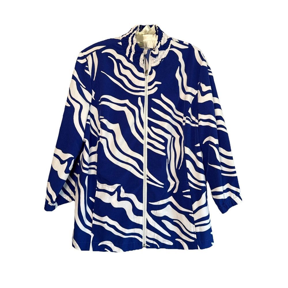Zenergy by Chico's Size 2 NEEMA Blue White Zip Front Jacket Perfect Small/Medium